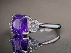 14K White Gold Engagement Ring 2.51CT.Natural Purple Sapphire Cushion GIA Cert