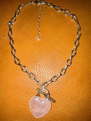 Piper.k Rose Quartz heart pendant necklace 16”+3”silver tone leadsafe nickelfree