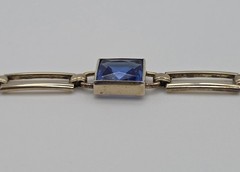 Vintage Simmons Art Deco Gold Filled Bracelet Blue Glass Square Link
