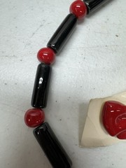 Vtg Flying Colors Red Bow Matching Earrings Ornaments Necklace ND