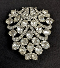 Very Large 1930s EISENBERG Original 3″ Crystal Rhinestone Fur Clip Brooch Signed