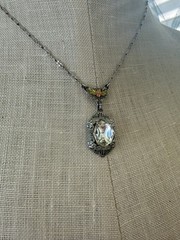 Antique 1920s White Co. Lavaliere Pendant Necklace Clear Crystal Silver/Gold ton