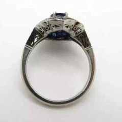 Art Deco Vintage Sapphire Lab Created Diamond 14K White Gold FN Engagement Ring