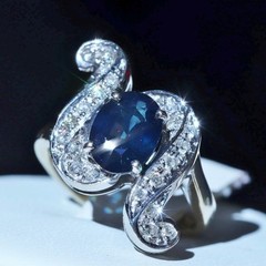 18k white gold size 4 ring 1.42ct natural, treated sapphire diamond 4.80gr N3444