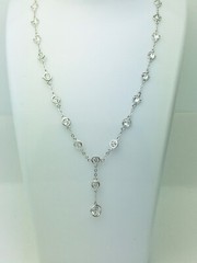 Vintage Rhodium Plated Bezel Set C Z Y-Necklace 15”+2” Ext