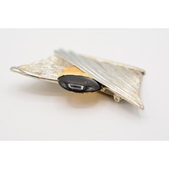 Vintage Face Abstract Pin Brooch Brushed Gold Black Silver Chunky 1980s BinAJ
