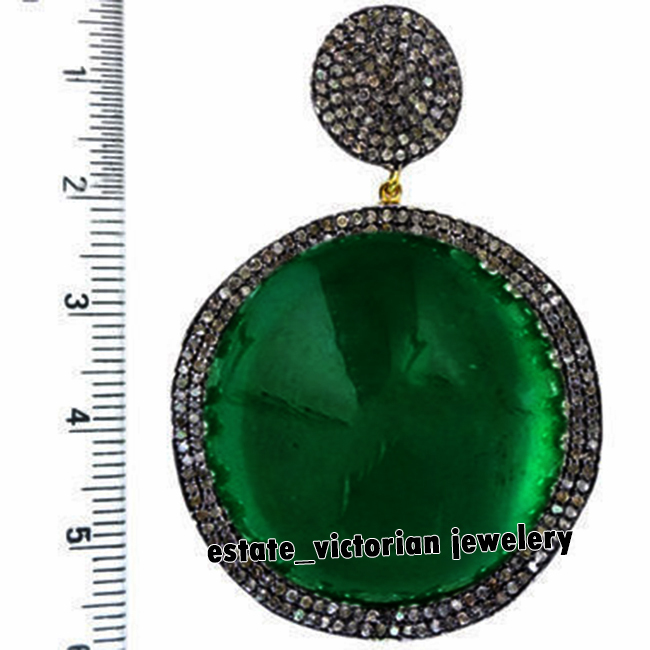 Vintage 2.90ctw Rose Cut Diamond Emerald Studded Silver Gorgeous Pendant Jewelry