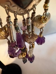 Vintage Tabra Earrings–Amethyst and Abalone–Sterling Silver and Gold