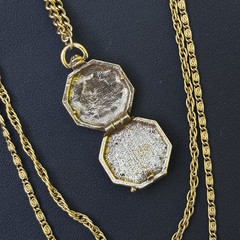 Vintage Goldette Triple Chain Ornate Hexagon Gold Tone Snap Locket Necklace
