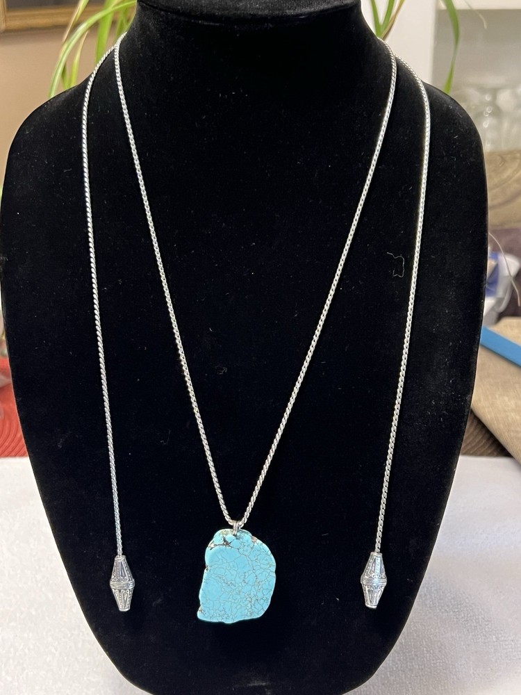 SOUTHWESTERN SILVER TONE FAUX TURQUOISE STONE LARIAT WRAP NECKLACES ADJUSTABLE