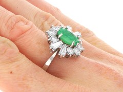 2.31Ct Emerald and 2.12Ct Diamond 18k White Gold Cluster Ring Circa 1970