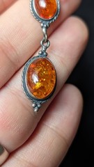 Vintage Dainty Baltic Amber Sterling Silver Y Drop Lavalier Pendant Necklace…
