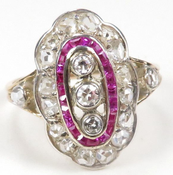 Victorian Edwardian Rose Diamond Engagement 14KY & Silver Rg Sz 6 UK-L1/2 EGLUSA