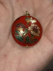 Lot of 2 Vintage Cloisonne Enamel Pendants Heart & Floral Charm Chinese