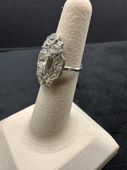 Vintage Estate Sale Uncas Art Deco Paste Rhodium Plated Ring Size 5.5