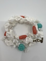 MIRIAM HASKELL WHITE TURQUOISE PEACH CORAL CHUNKY NUGGETS MOLDED PLASTIC RARE