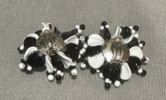 Vintage West Germany 48″ Black White Box Link Necklace Clip On Earrings READ