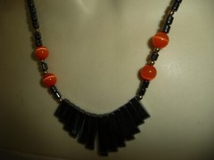 GUN METAL GRAY & ORANGE BEADDS 9″L NECKLACE #17/12A