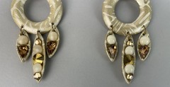 Vintage 80s HUGE Leather and Rhinestone beaded Clip earrings STATEMENT 5″ X 1.8″