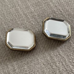 Vintage Gold tone Octagon Rhinestone Bold Statement Clip-on Earrings Mirrored