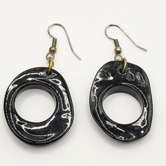 Acrylic Faux Dark Shell Irregular Circle Dangle Hoop Hook Style Pierced Earrings