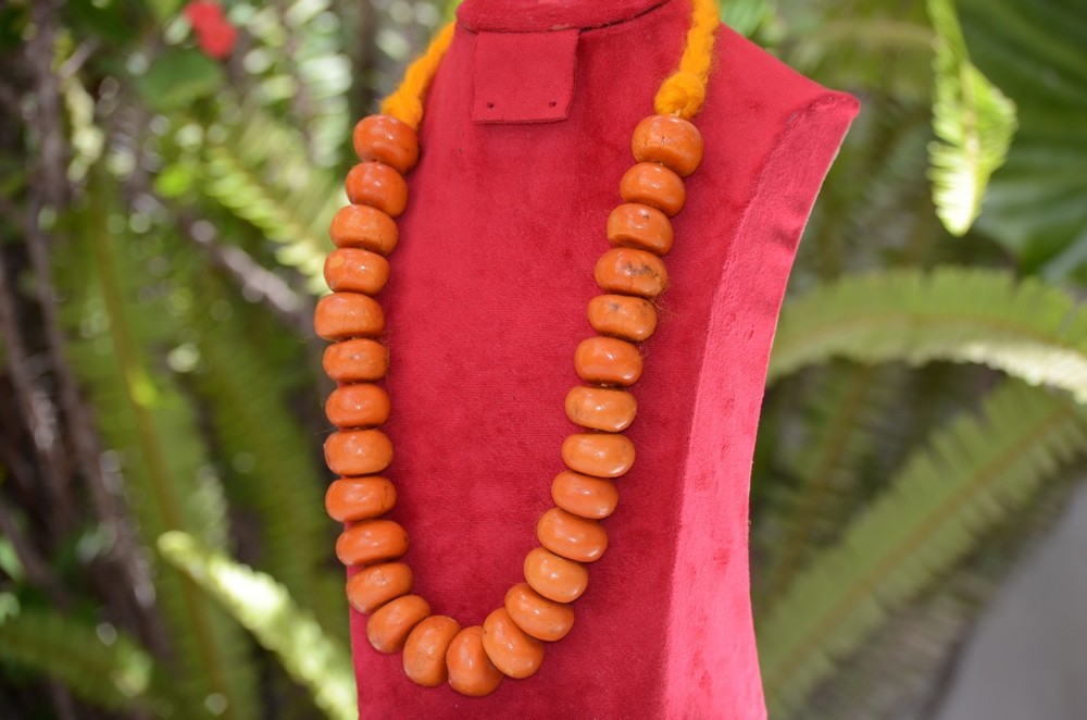 VTG Moroccan Necklace Coral Orange Berber Pendant Amber Handmade Beads African