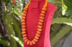 VTG Moroccan Necklace Coral Orange Berber Pendant Amber Handmade Beads African
