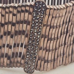 Vintage Heavy Copper Stretch Cuff Bracelet Hematite Rhinestone Wide Statement