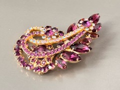 Vintage Verified JULIANA Purple Stripe Parure Set, Bracelet, Brooch & Earrings