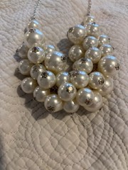 Chunky Faux Pearl Cluster Necklace 21″ Jane Stone Silver Tone Vintage