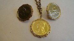 VTG Erwin Pearl Gold Tone Coin Necklace Clip On Earrings Set in box gold plated