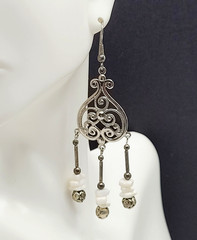 Southwestern Style Chandelier Silver Tone White Howlite Bead Pierced Earrings