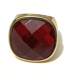 Vintage Gold Tone Dome Cocktail Ring w/ Ruby colored Rhinestone Sz 6.5 Signed CN