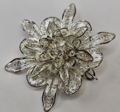 Pin Back Button Brooch Flower Silver 925