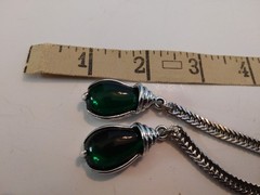 Selro Lariat Necklace Emerald Green Lucite Pendants Czech Glass Rhinestone 1960s
