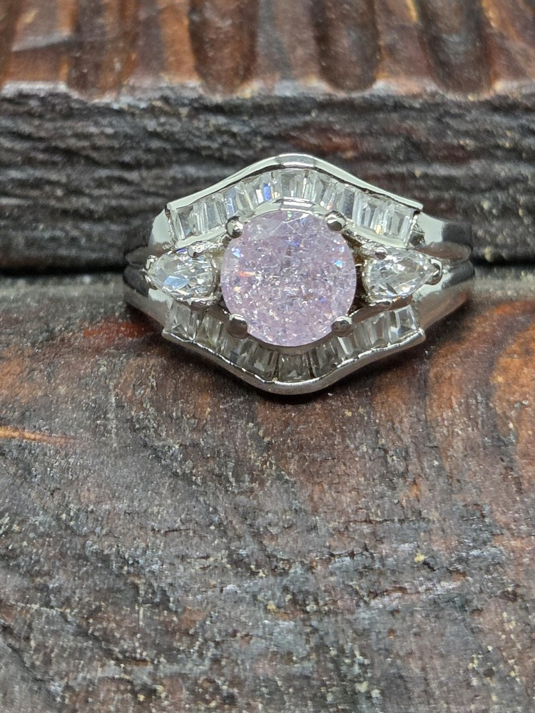 Vtg STUNNING Sterling Silver 925 PINK ICE TOPAZ Cz Details Ring Signed FAS Sz 8