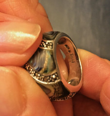 Vintage Sterling silver Abalone Inlay Chunky Geometric Ring Size 6