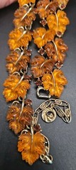 Signed Vintage Lisner Two Tone Amber/Brown Thermoset Oak Leaf Parure Set