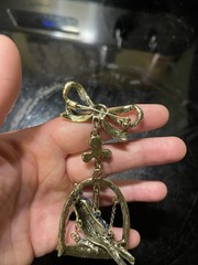 Hand Crafted Bird In Cage With Bow Rhinestones Brooch