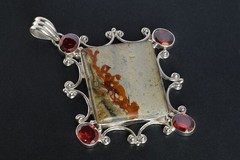 UNIQUE Wild Horse Jasper Pendant 925 Silver Natural Garnet BIG Jewelry MOM Gift