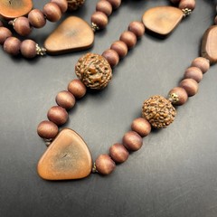 Chunky Boho Beaded Necklace Wooden Nut Seed Chocolate Brown Long 32” In Vintage