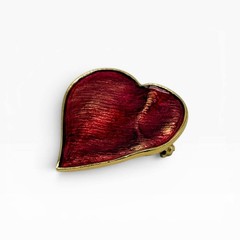 YSL Red Heart Brooch Pendant Vintage 1990s Enamel Yves Saint Laurent