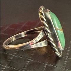 Vintage Sterling Silver Turquoise Ring Green Oval Cabochon Southwest Size 6