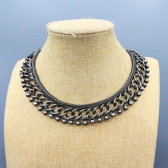 Vintage Silver Plated Foxtail Ball Bead Chain Link Collar Choker Necklace 16″
