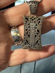 Art Nouveau Necklace 925 Sterling VTG 3/4 In Bale 17.5 In Drop 1.5 In Pendant