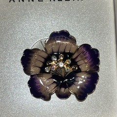 Vintage Signed Anna Klein Purple Enamel AB Rhinestone Flower Brooch Pin In Box