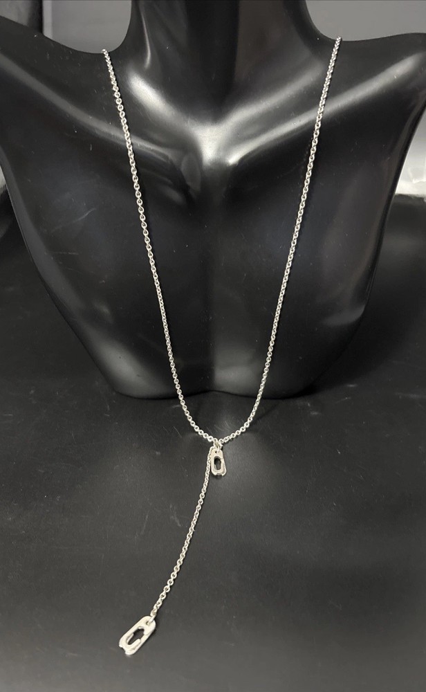 Vintage Sterling Silver Y Necklace Charm Holder Chain Casual Signed 8gram 26”