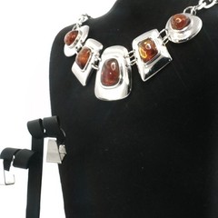Vintage Amber Cabochon Jewelry Set — Kiam Family Necklace & Earrings