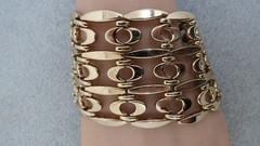 Monet Fantasy Link Bracelet Gold Tone Safety Chain 2 Wide Link 7.5″ Long Runway