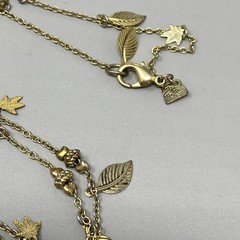 VTG Cookie Lee Gold Tone Necklace Leaf Fringe Charms Long Designer 42″